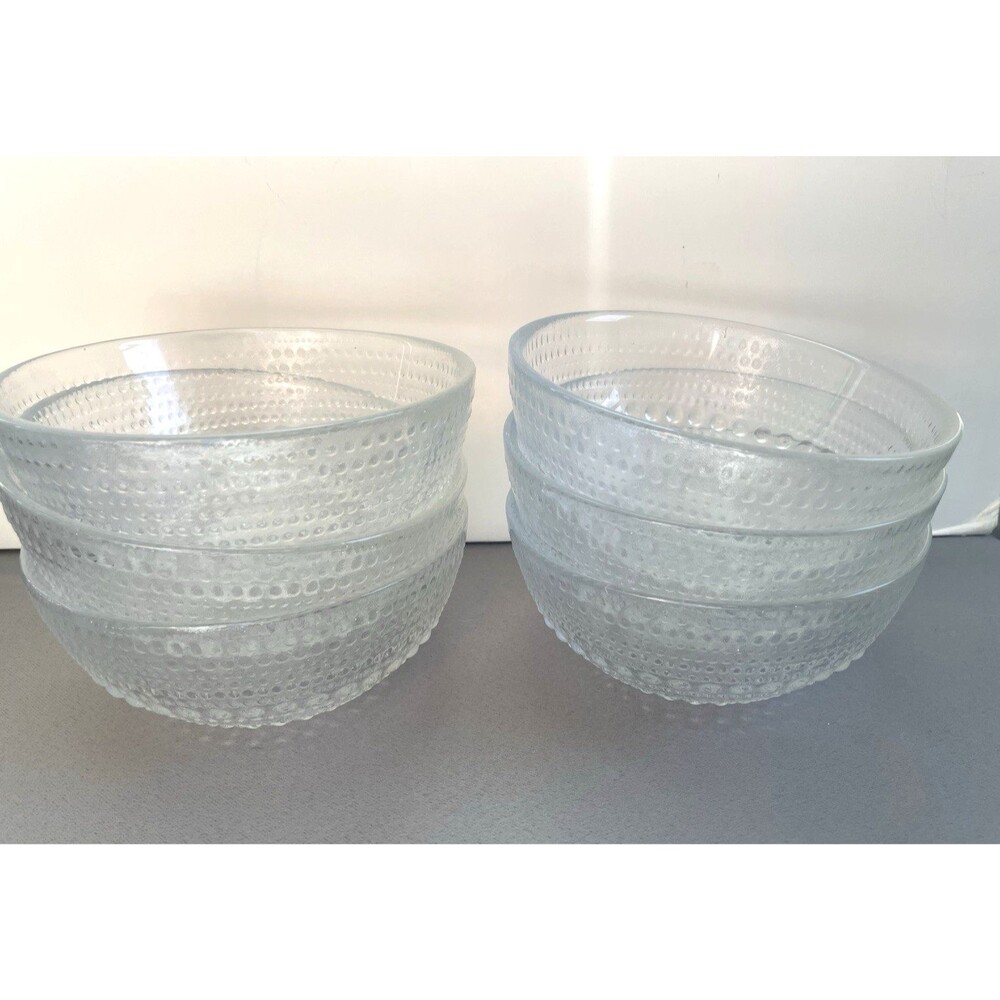 Fortessa Jupiter Beaded Hobnail Glass 5" Cereal Bowl Set of 6 Clear
